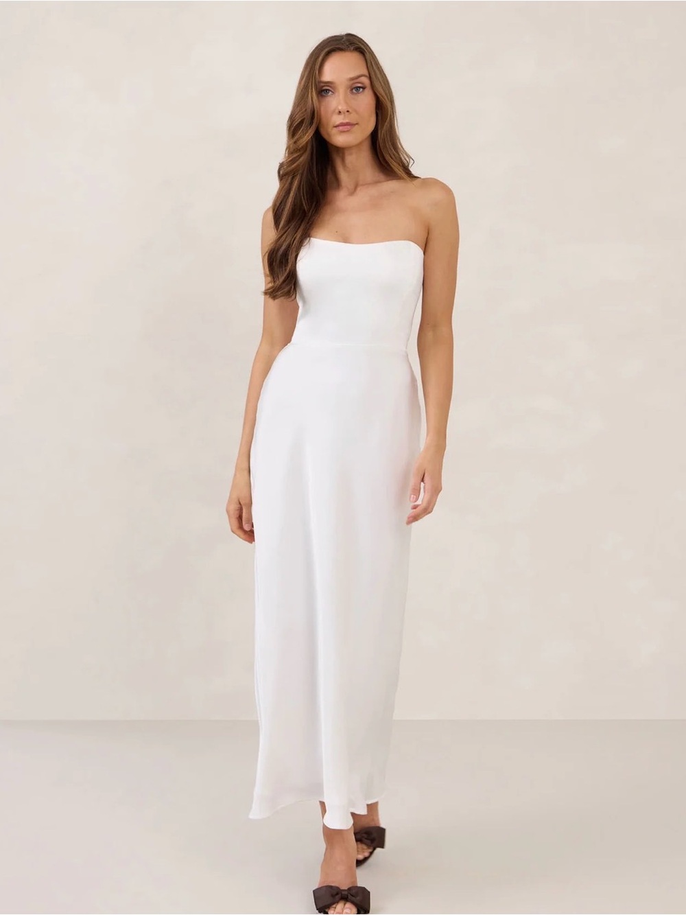 Park & Fifth Brodie Strapless Satin Slip Dress in Champagne Gold - Picture 2 of 5